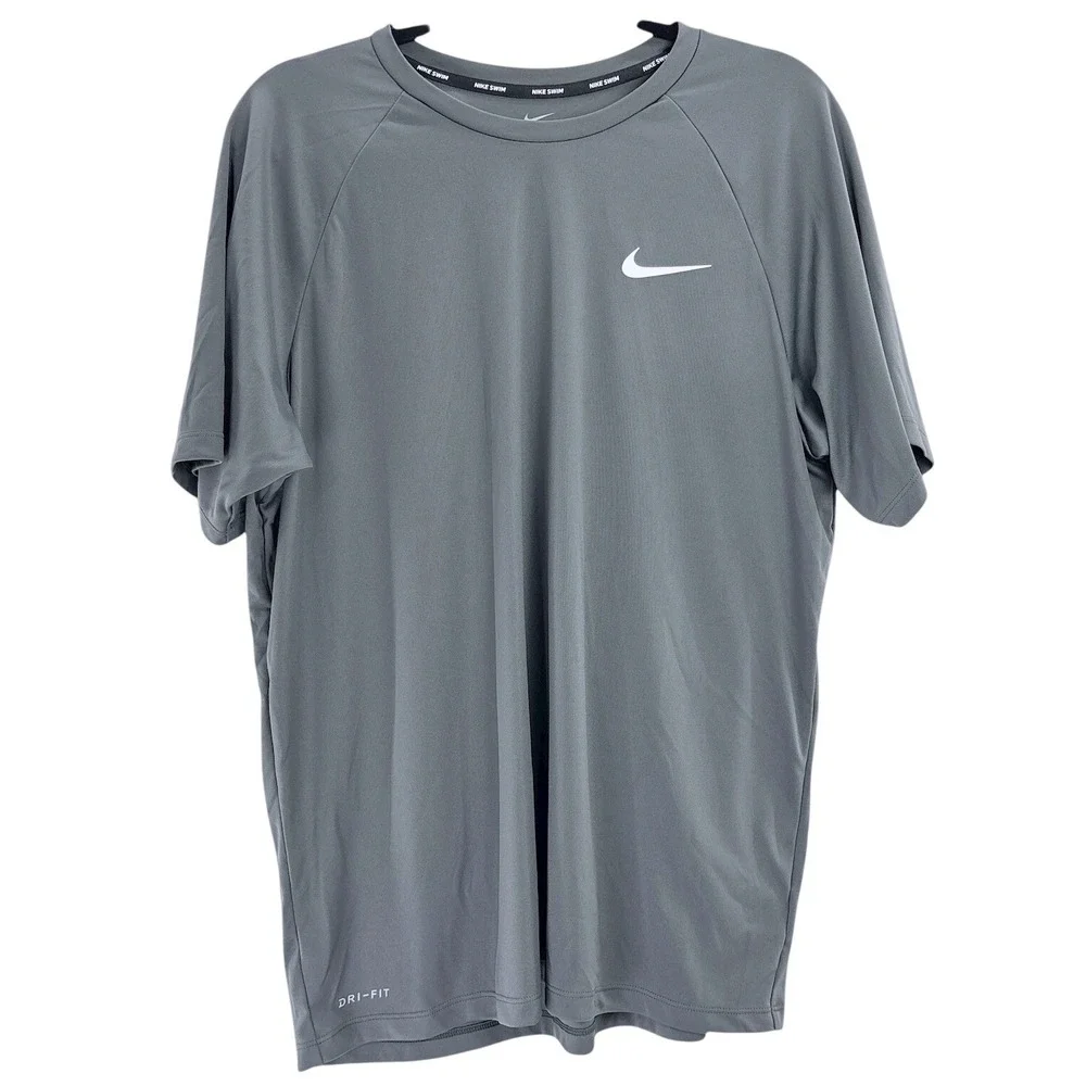 Nike Swim Dri FIT Gray Short Sleeve Rash‎ Guard UPF 40+ Men's Size Large